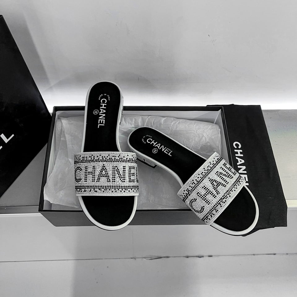 Chanel 24P Beaded Diamond Slippers Silver view 4