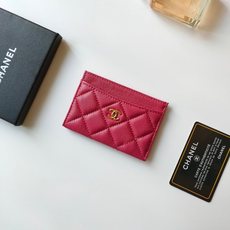 Chanel Card Holder 11.2 Red Pink Grained Calfskin Gold Icon view 3