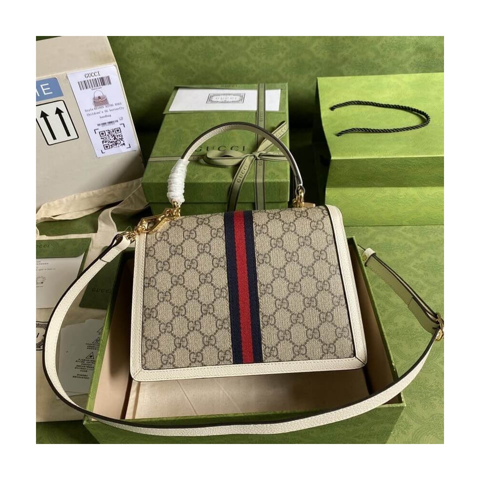 Gucci Ophidia Small Top Handle Bag With Web White view 3