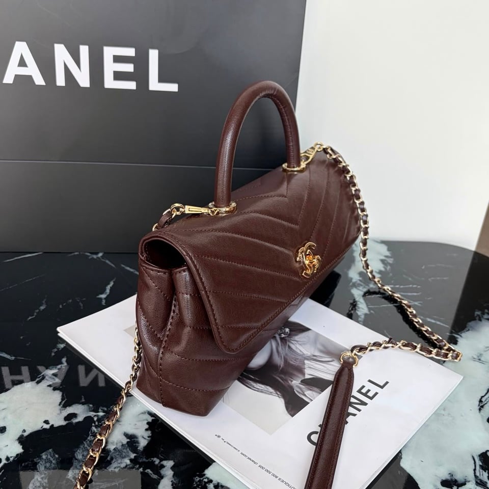 Chanel Maxi Flap Bag With Top Handle 31cm/12.2in Brown AS6091 view 7