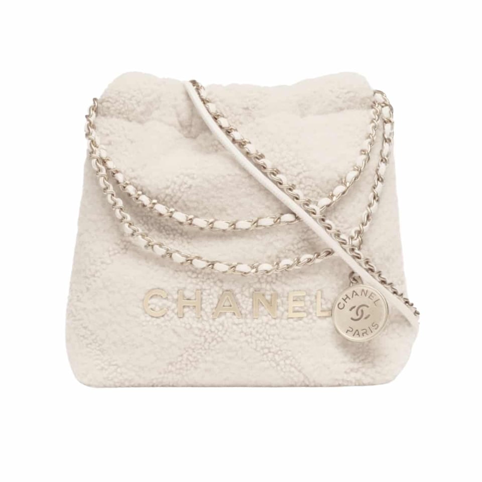 Chanel 22 Mini Handbag Shearling &amp;Amp; Gold Tone Metal White 20Cm/7.9in view 2