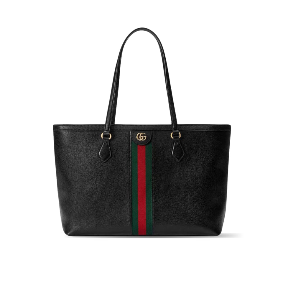 Gucci Ophidia Black Leather Tote Bag with Web Stripe 38cm/15in