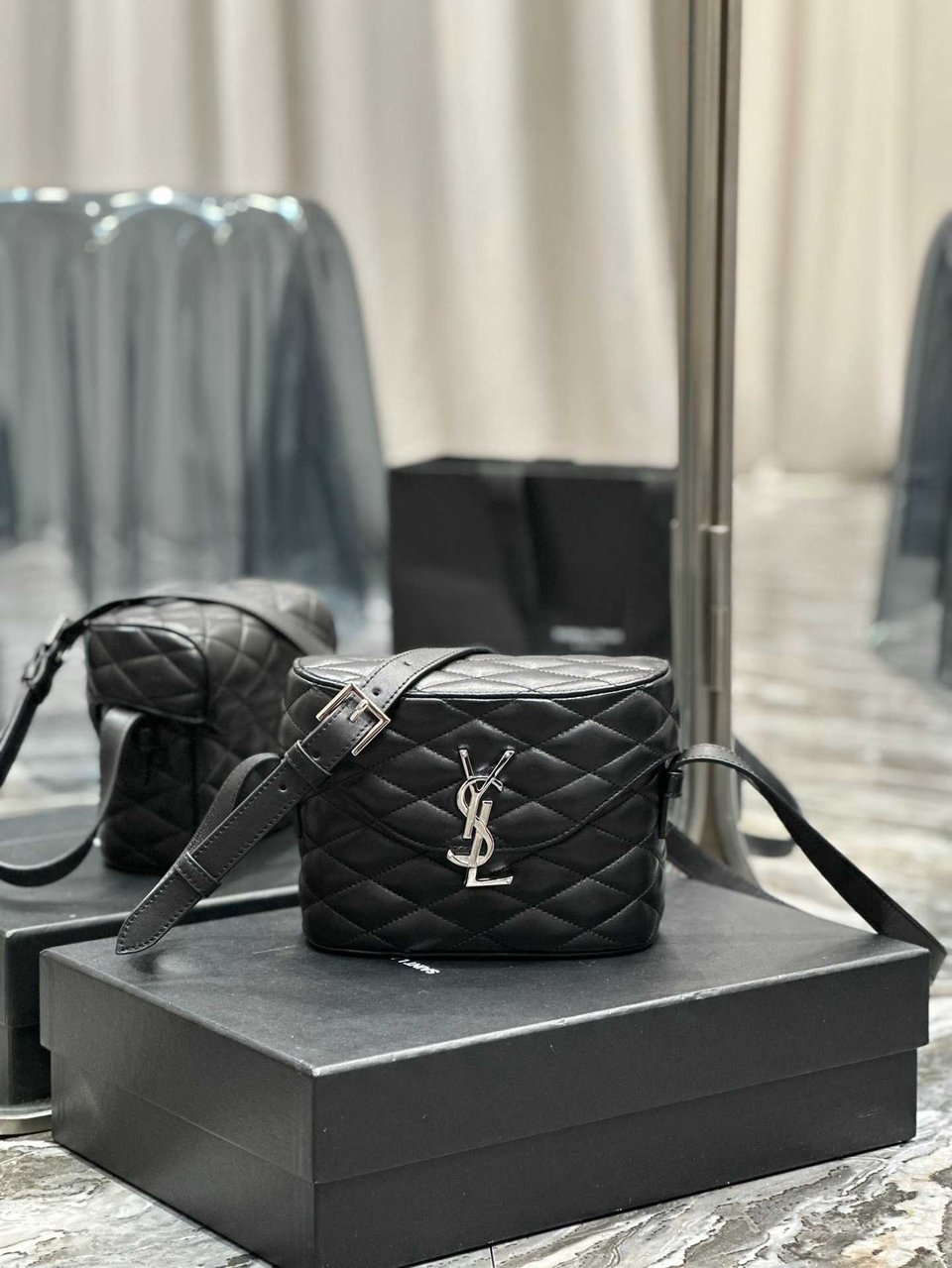 Saint Laurent June Box Bag In Quilted Black view 8