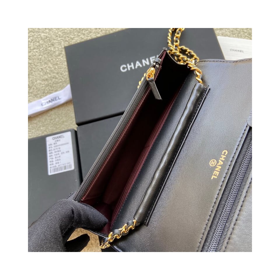 Chanel Lamb Wallet On Chain Woc Black 19cm view 12