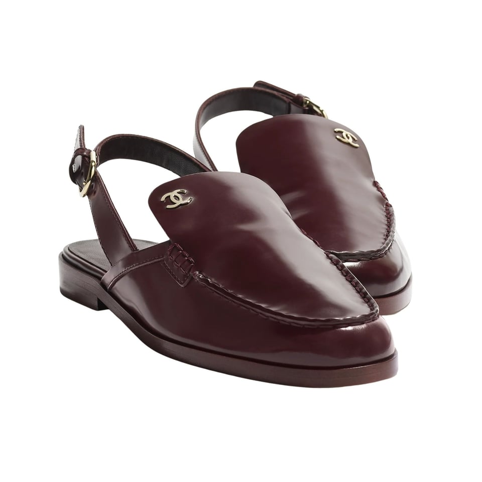 Chanel Patent Calfskin Slingback Mules with CC Logo Burgundy Patent Calfskin G39840