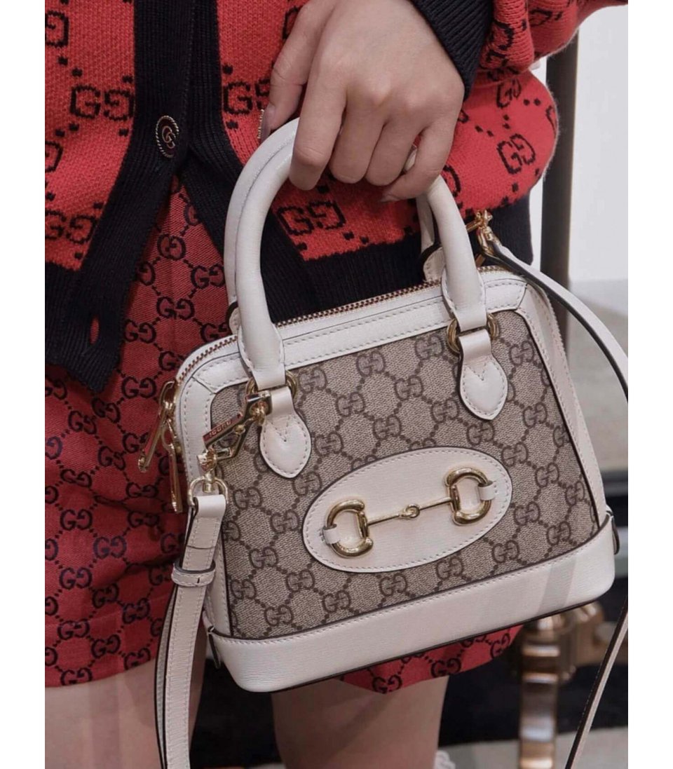 Gucci Horsebit 1955 Mini Top Handle Bag In White GG Supreme Canvas 20cm/ 7.9in view 7