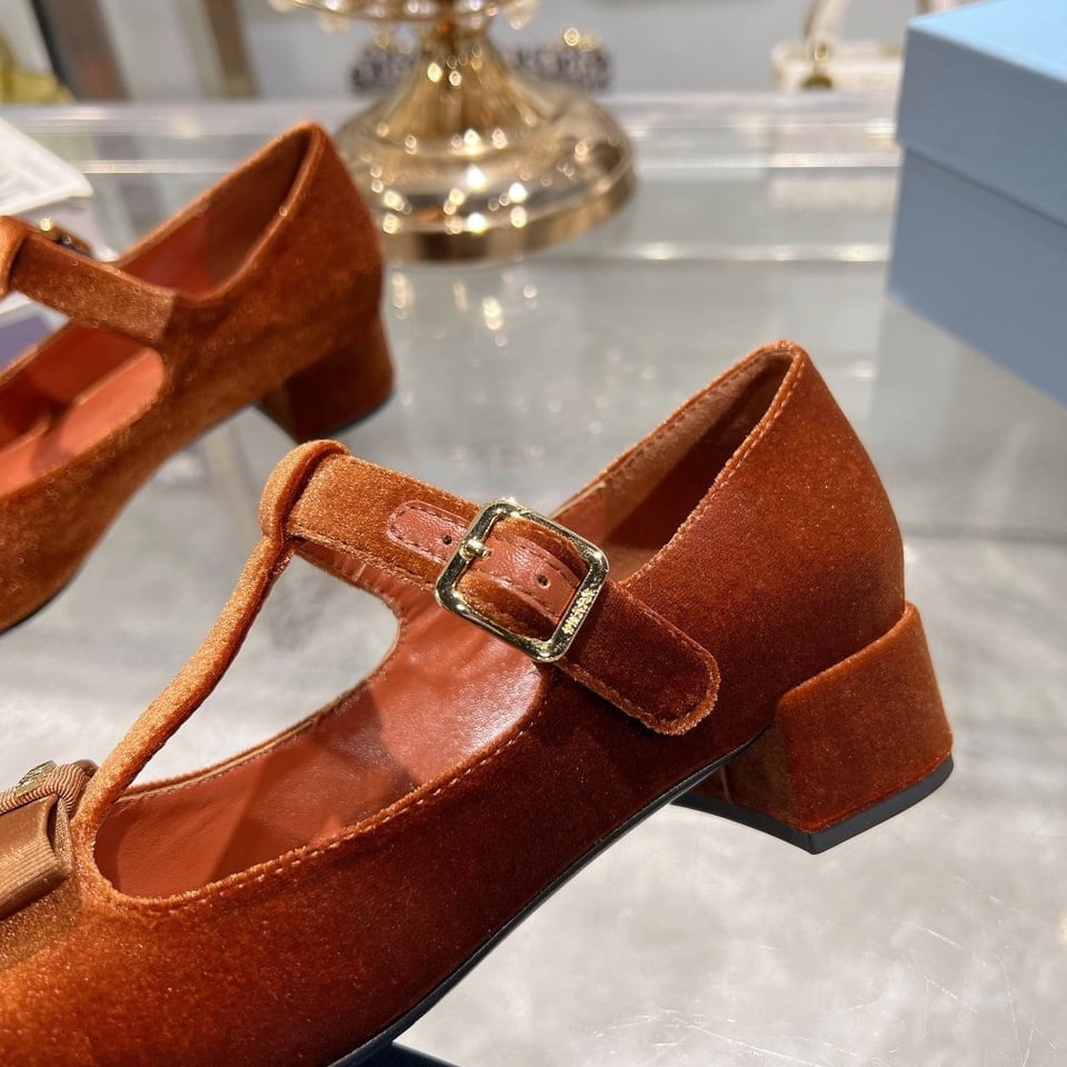 Prada Velvet Mary Pumps Ginger view 8
