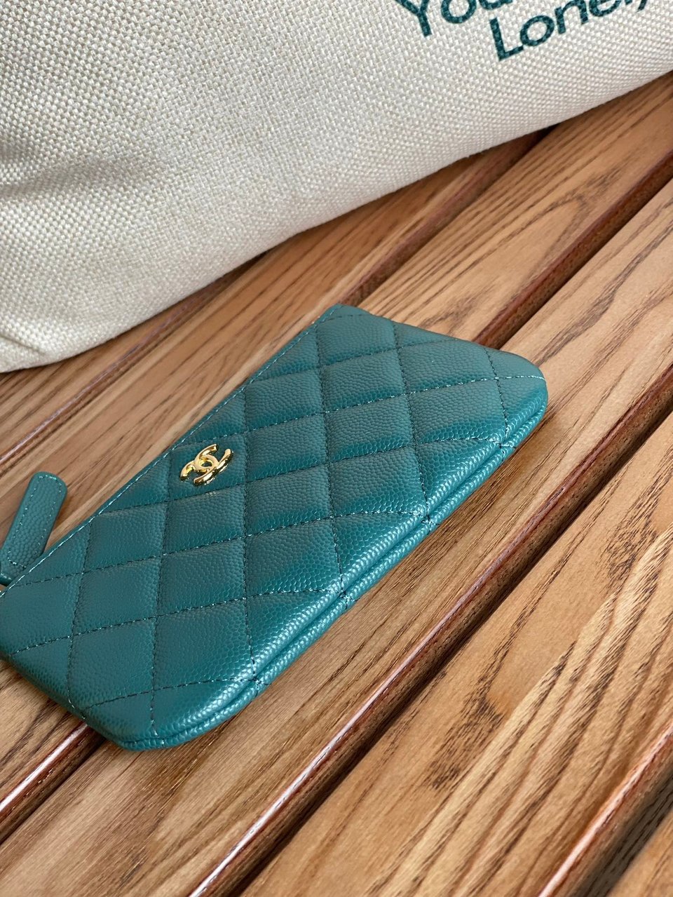 Chanel Zipped Wallet 15 Blue Green Caviar Gold Hardware view 4