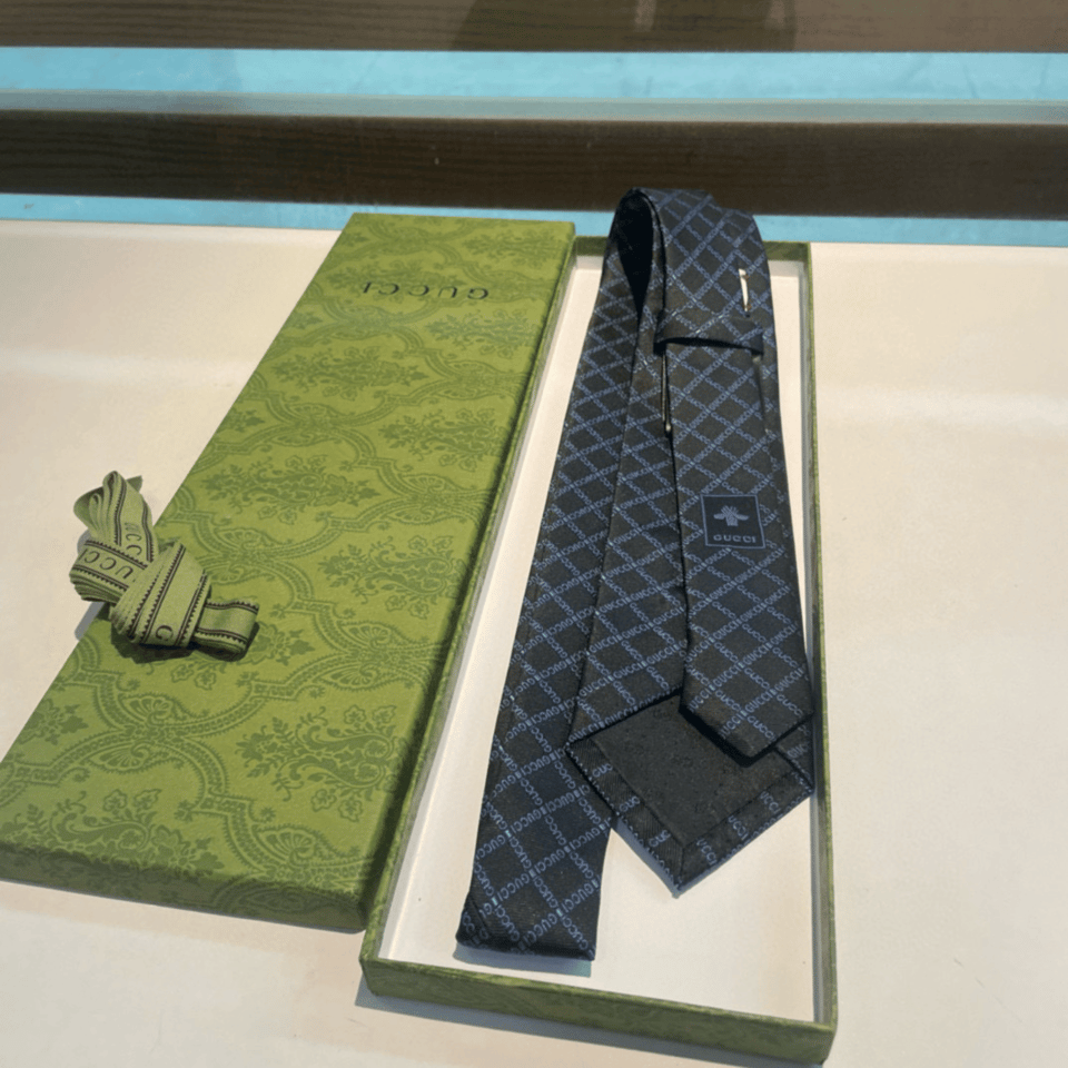 Gucci Pattern Navy Blue Canvas Tie For Men view 7