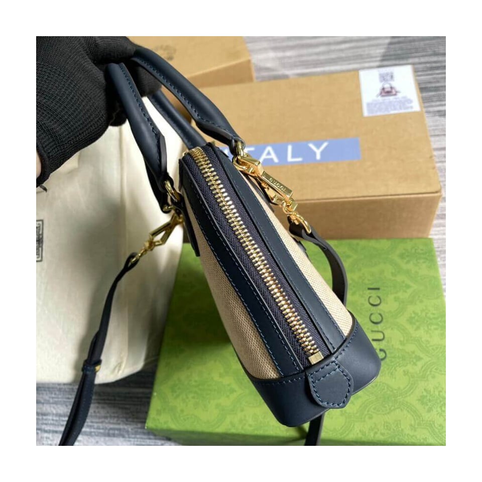Gucci Horsebit 1955 Mini Top Handle Bag in Beige Canvas view 6