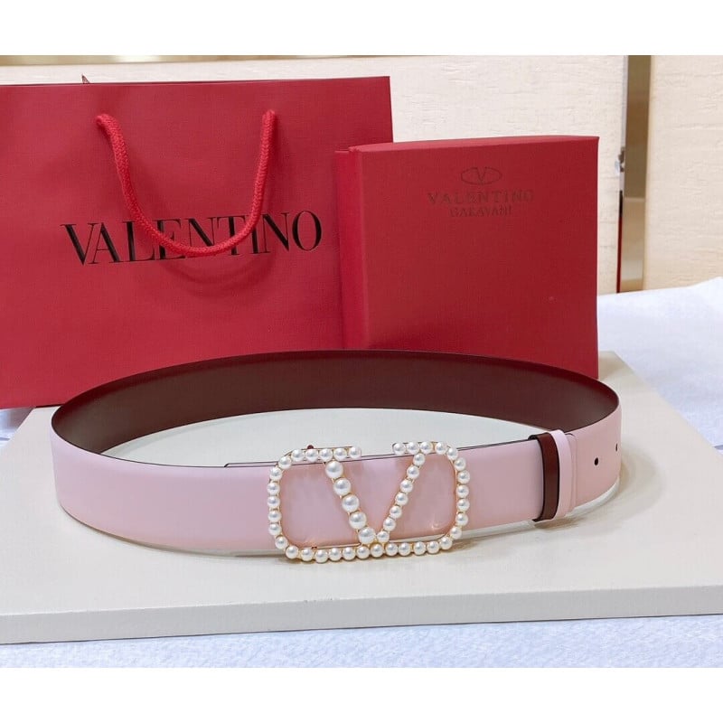 Valentino Vlogo Signature Reversible Belt In Shiny Calfskin With Pearls 40 mm view 4