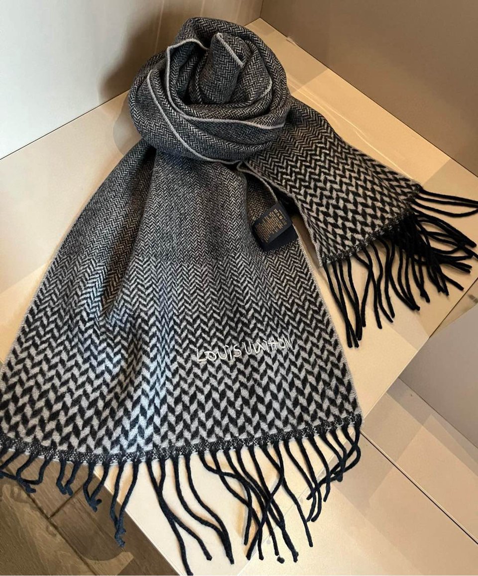 Louis Vuitton Herringbone Cashmere Scarf Black For Women 185cm