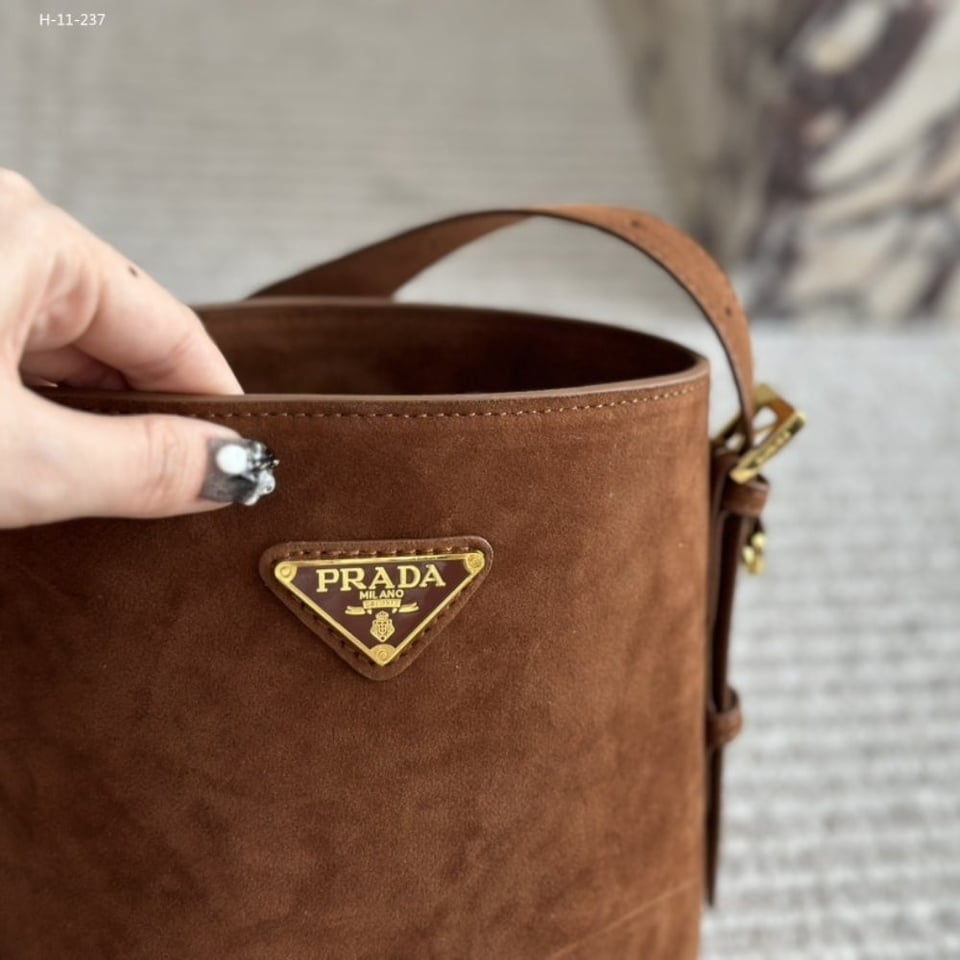 Prada Suede Mini Bucket Bag Cinnamon 18Cm view 8