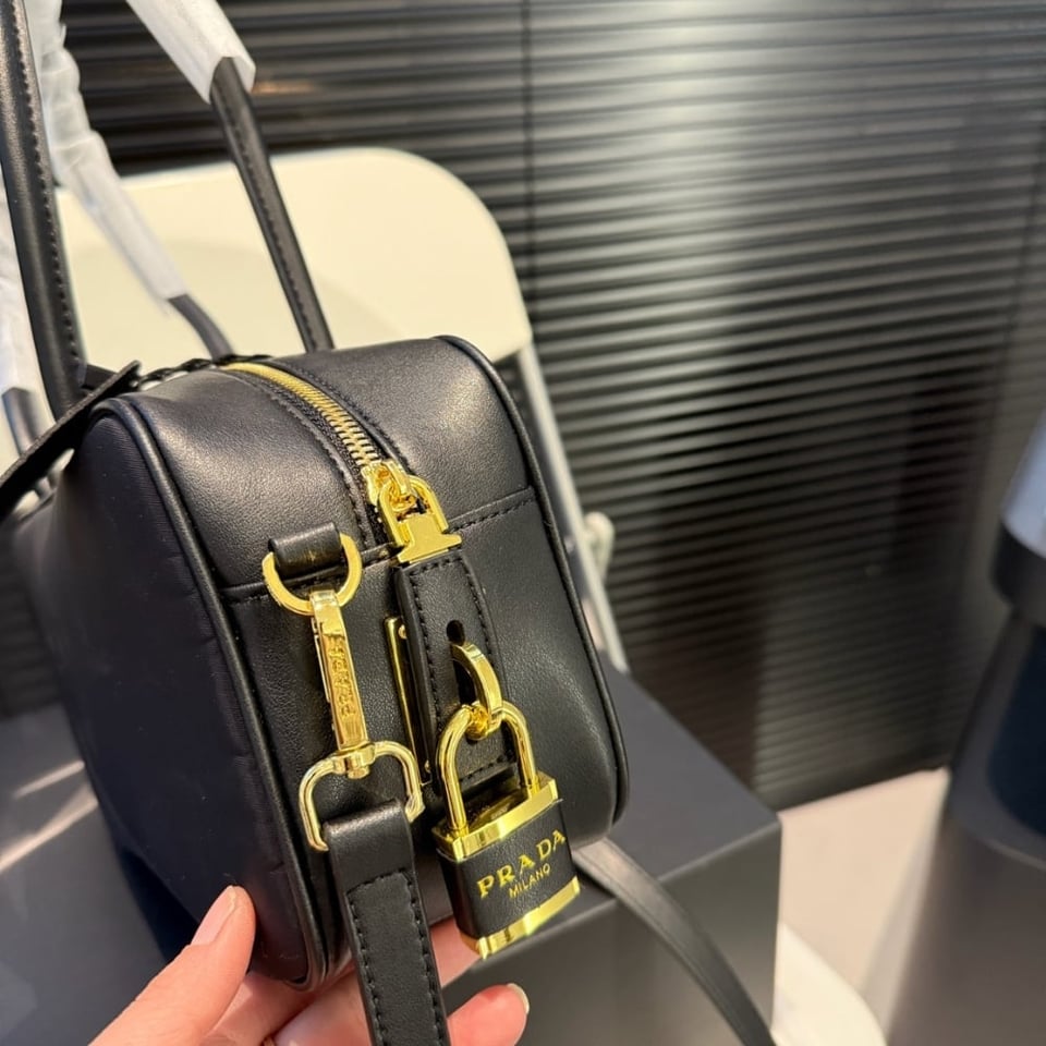 Prada Re Nylon Small Top Handle Bag With Padlock Black 28Cm view 4