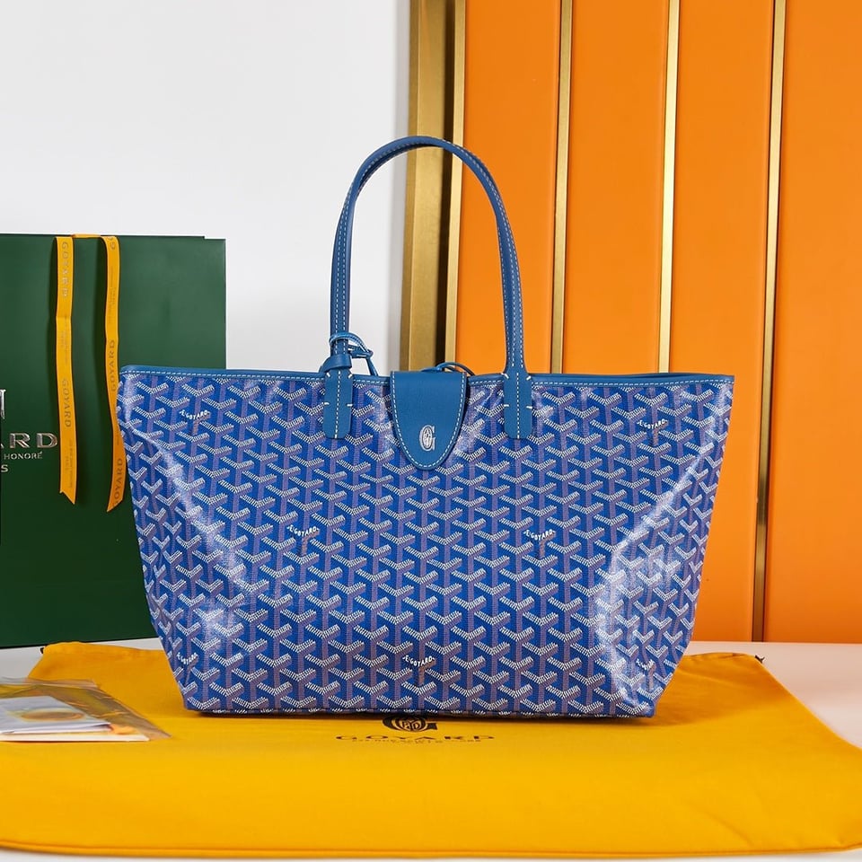Goyard Saint Louis Pm 34Cm Blue Canvas Chevroches Calfskin view 10