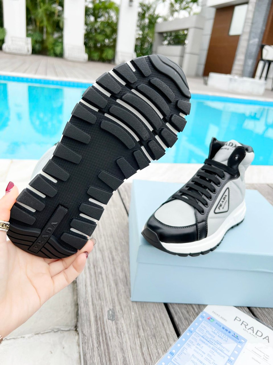 Prada Prax 01 Re Nylon And Brushed Leather Sneakers Grey view 5