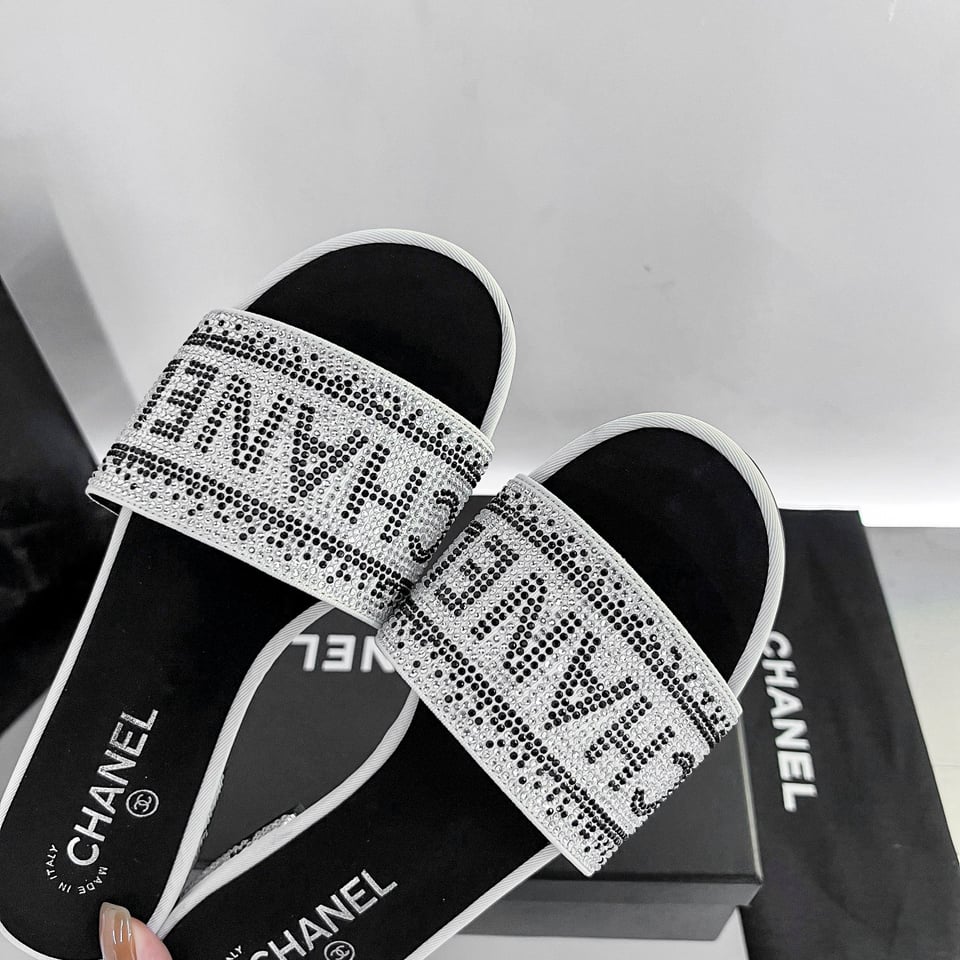 Chanel 24P Beaded Diamond Slippers Silver view 6