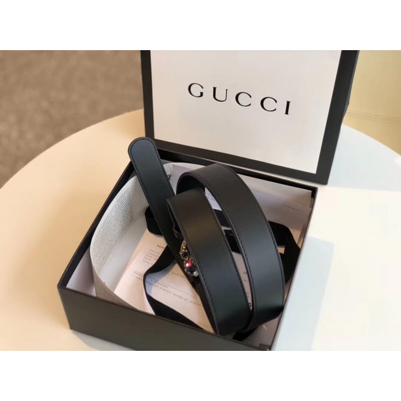 Gucci 40mm Leather Belt With Crystal Double G Buckle 513183 view 7