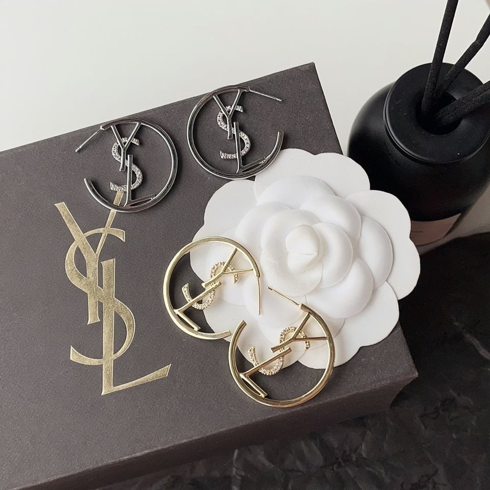 Saint Laurent Ysl Hoop Earrings With Crystal Gold view 4