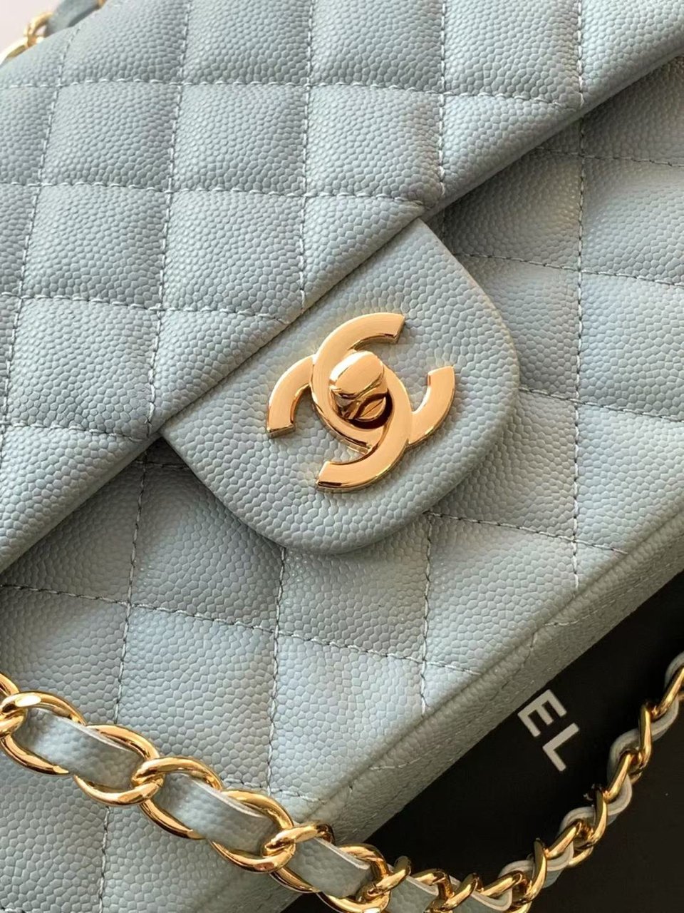 Chanel Classic Flap Bag 25 cm Light Blue Caviar Gold-Tone Hardware A01112 view 8