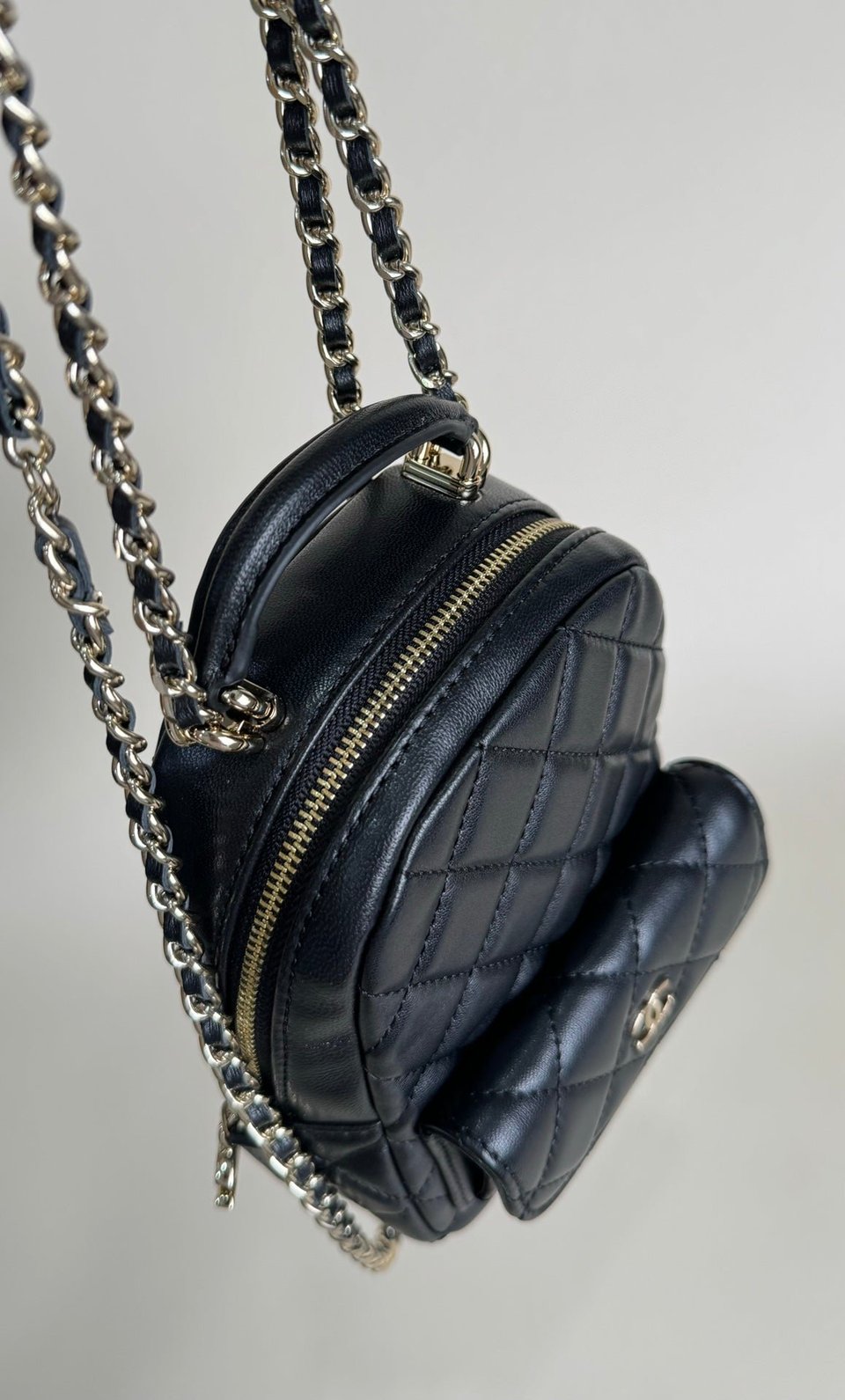 Chanel Mini 18 Backpack Black Lambskin Light Gold Hardware view 3