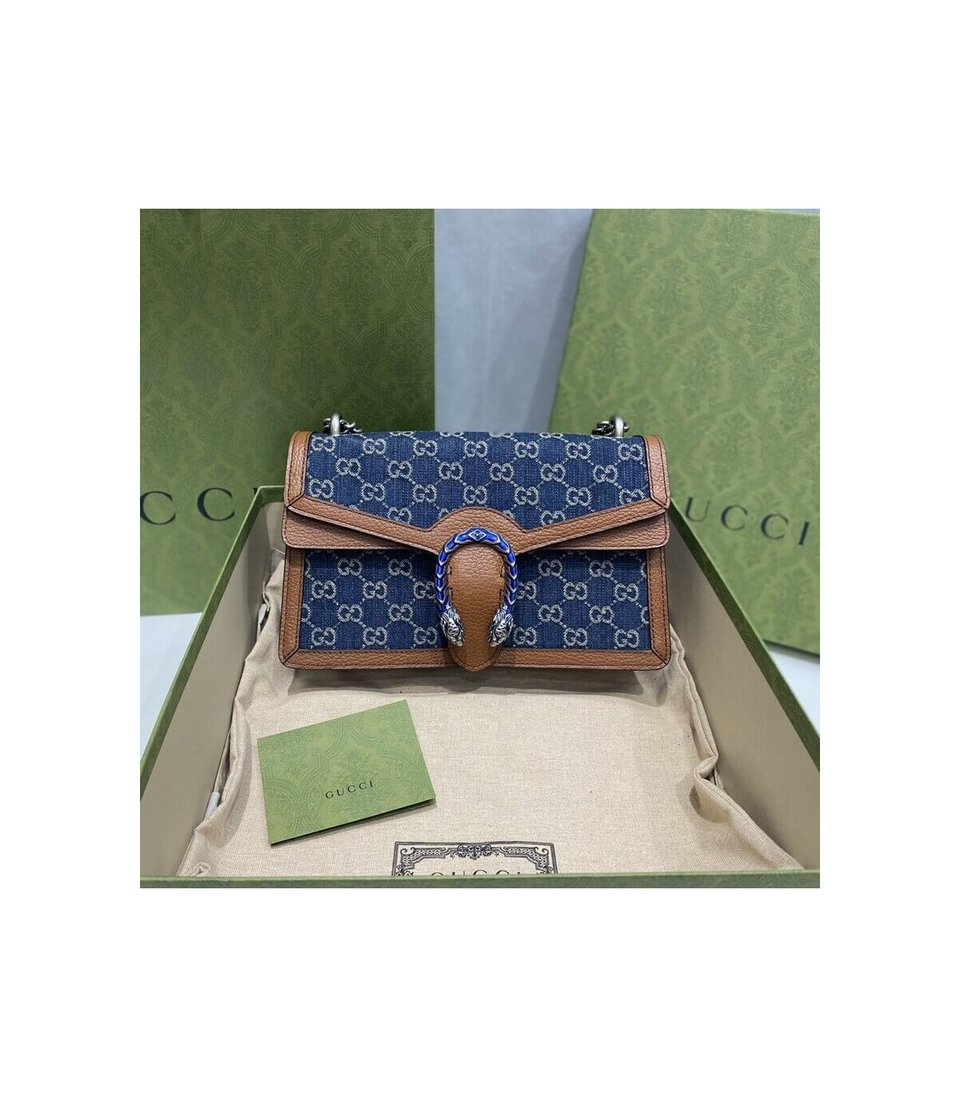 Gucci Small Dionysus Shoulder Bag in Blue Jacquard Denim 28cm view 5