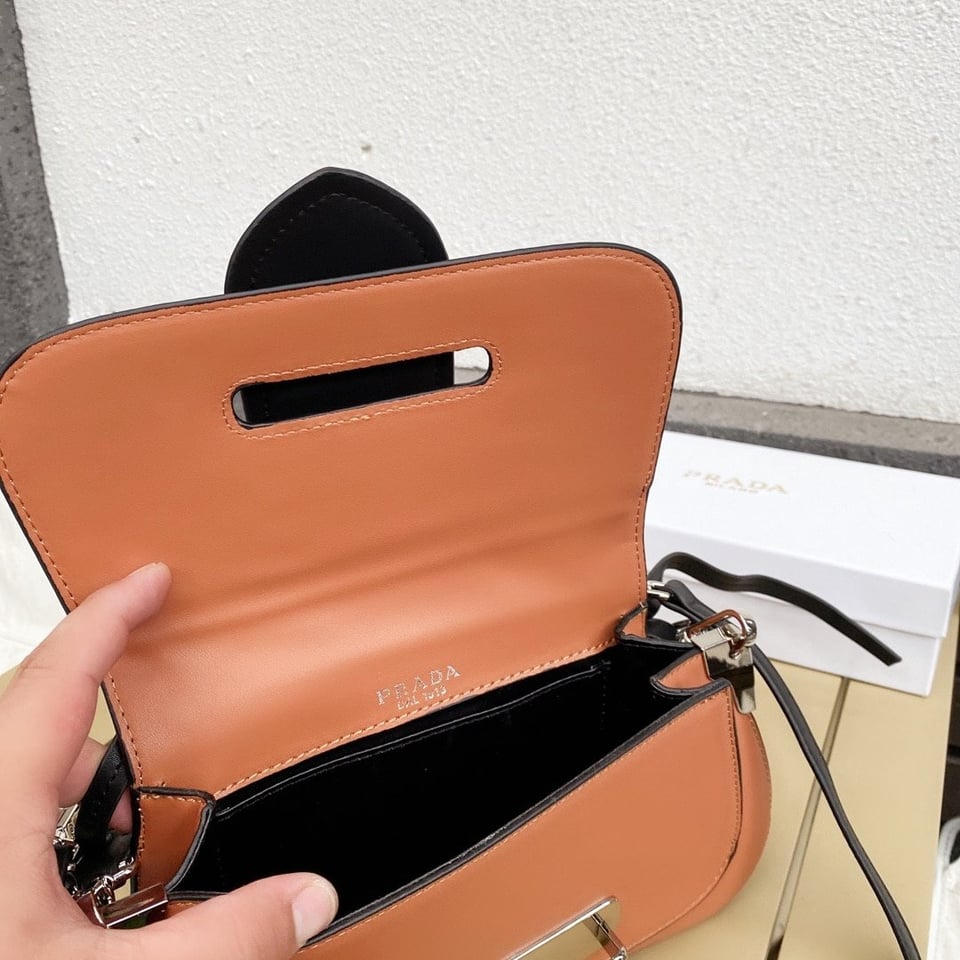 Prada City Calfskin Sidonie Shoulder Bag Brown And Black 28Cm view 5