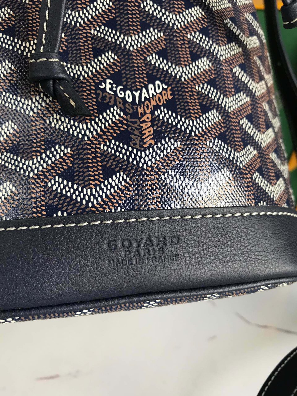 Goyard Petit Flot Bucket Bag 22cm Navy Blue Goyardine Canvas And Lambskin Trim view 6