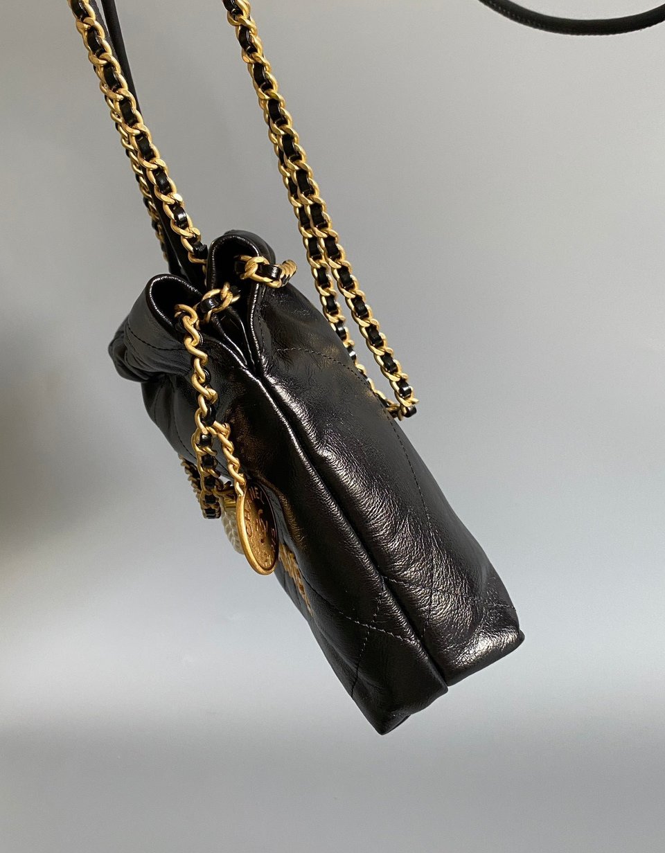 Chanel Hobo Mini 20Cm Black Lambskin Pearl Chain Ghw view 9