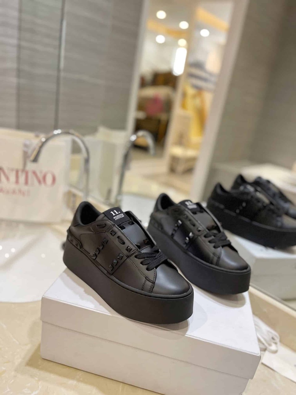 Valentino Garavani Flatform Rockstud Untitled Sneaker In Calfskin Black view 11