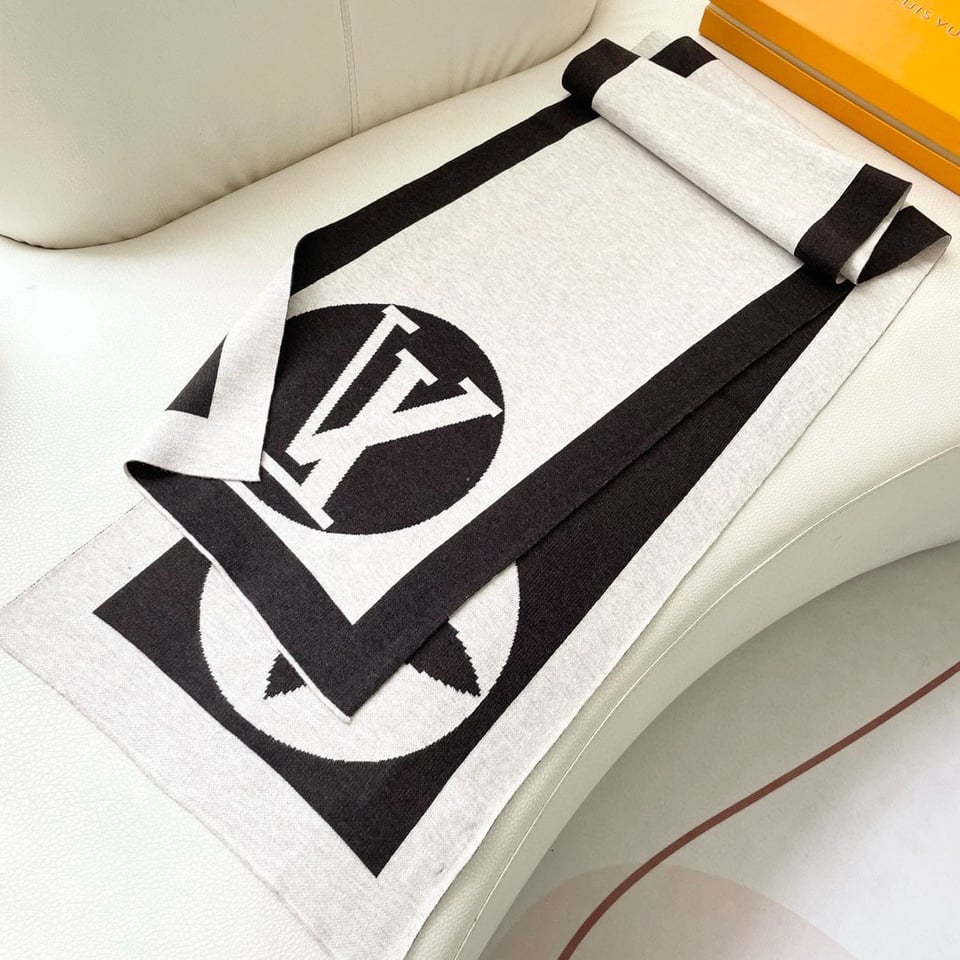 Louis Vuitton Monogram Cashmere Jacquard Scarf White-Brown For Women 180cm view 4