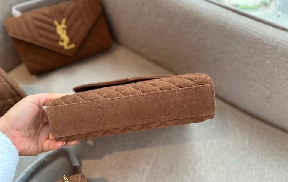 Saint Laurent Le 5 A 7 Bea In Suede Golden Leaf 55Cm Suede Shoulder Bag Brown 24Cm view 6