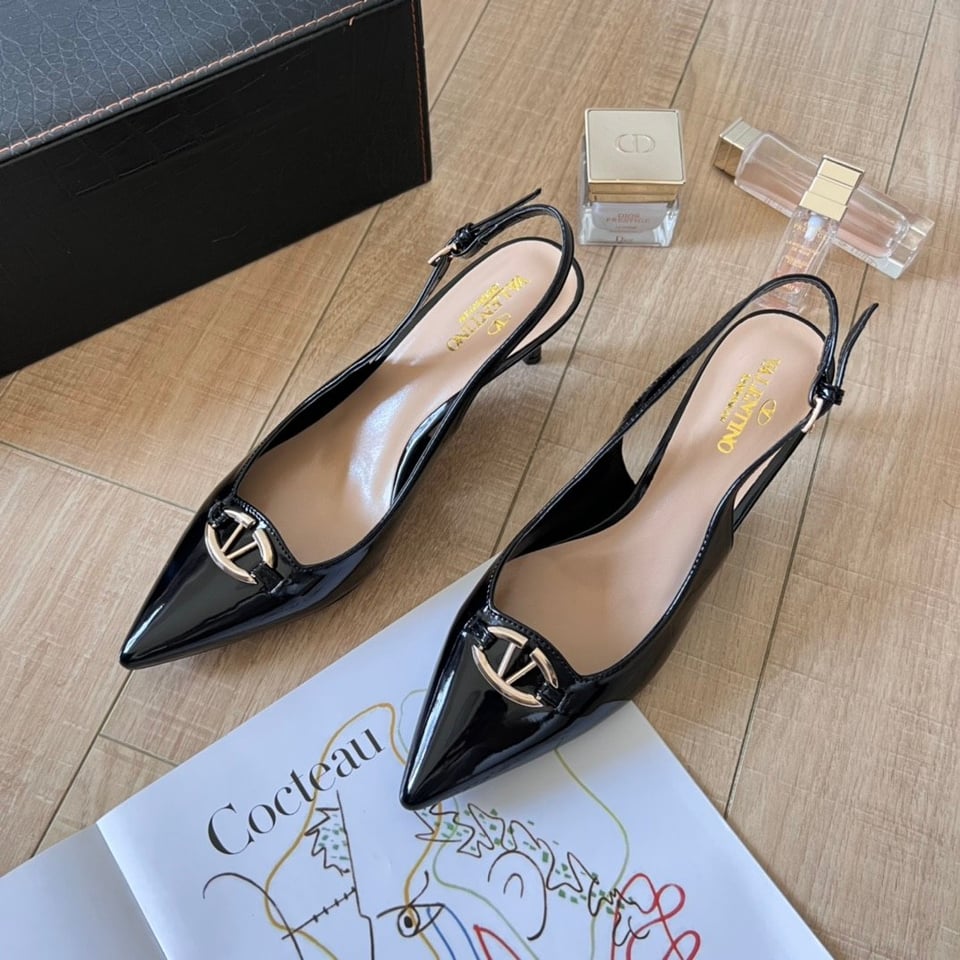 Valentino Vlogo Shiny Leather Leather Heels In Black view 7