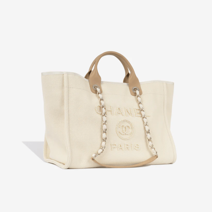 Chanel Shopping Bag With Pearls White 38Cm view 3