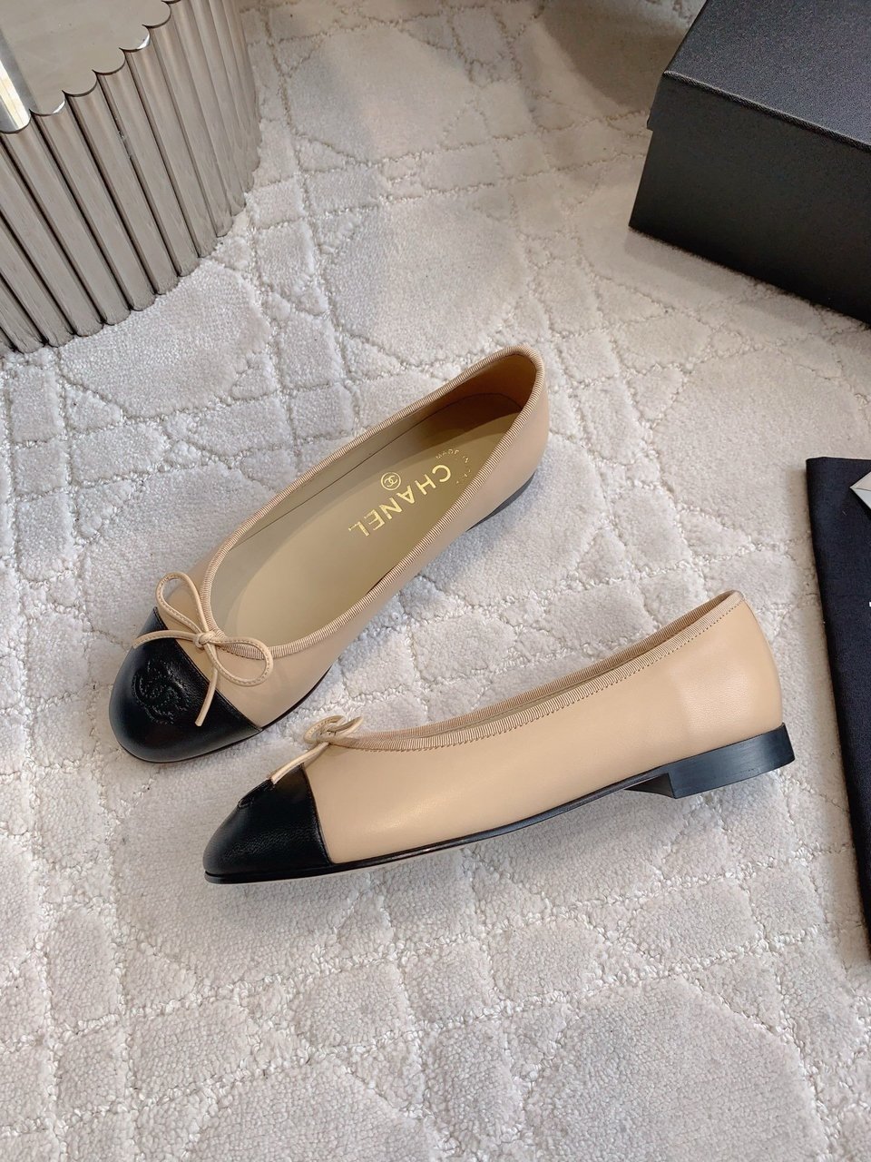 Chanel Cambon Leather Ballet Flats Beige For Women view 6