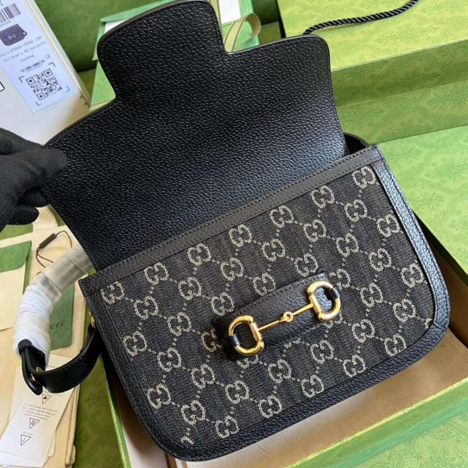 Gucci Horsebit 1955 Denim Shoulder Bag Black view 11