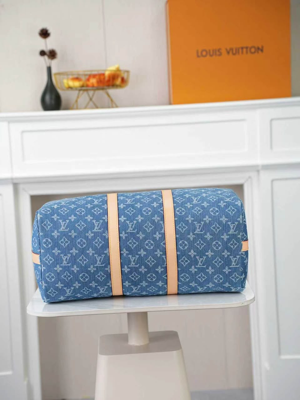Louis Vuitton Keepall 45 Bag Blue Denim Fabric M27943 view 5
