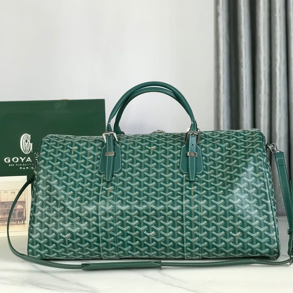 Goyard Boston 50cm Bag Green Goyardine Canvas And Calfskin Trim view 11