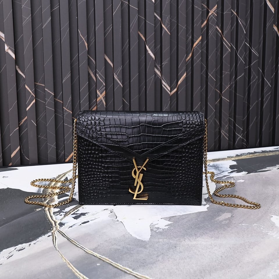 Saint Laurent Cassandra Shiny Leather Cross-Body Bag Black view 5