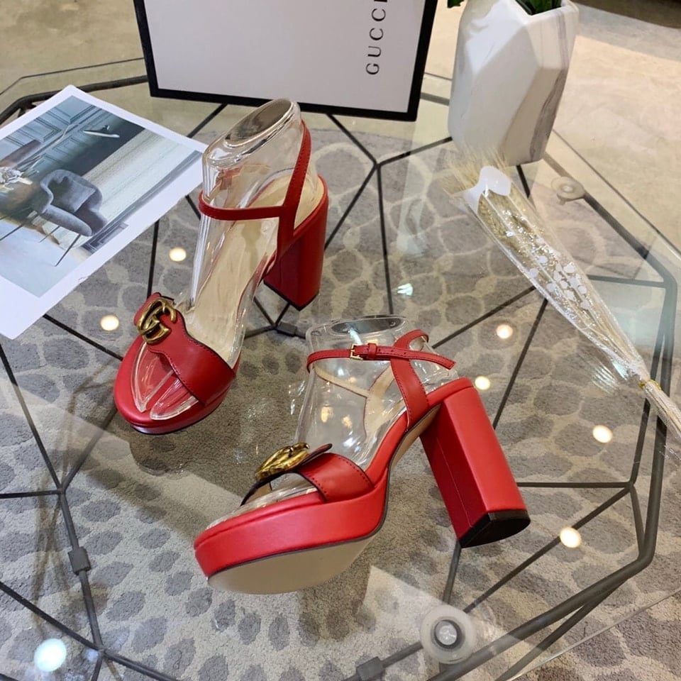 Gucci Gg Leather Heeled Sandal Red view 8