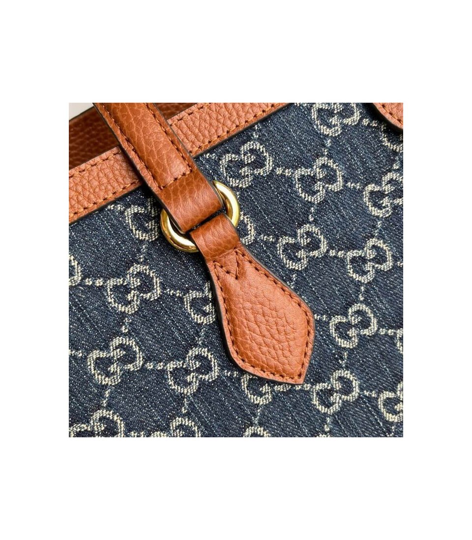 Gucci Indigo &amp; Brown Ophidia Denim Tote 38cm view 10