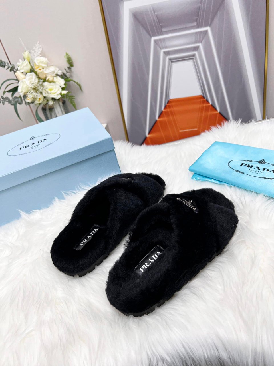 Prada Petal Black Terrycloth Sippers view 9