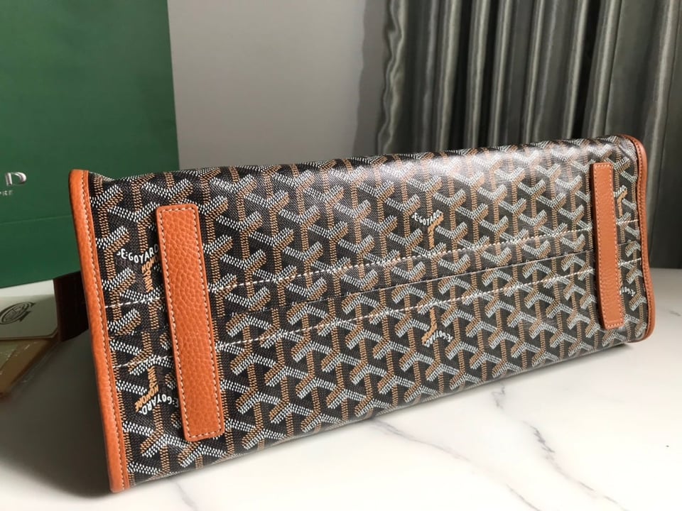 Goyard Hardy Pm Bag 40 Cm Black Goyardine Canvas And Tan Taurillon Leather Trim view 7