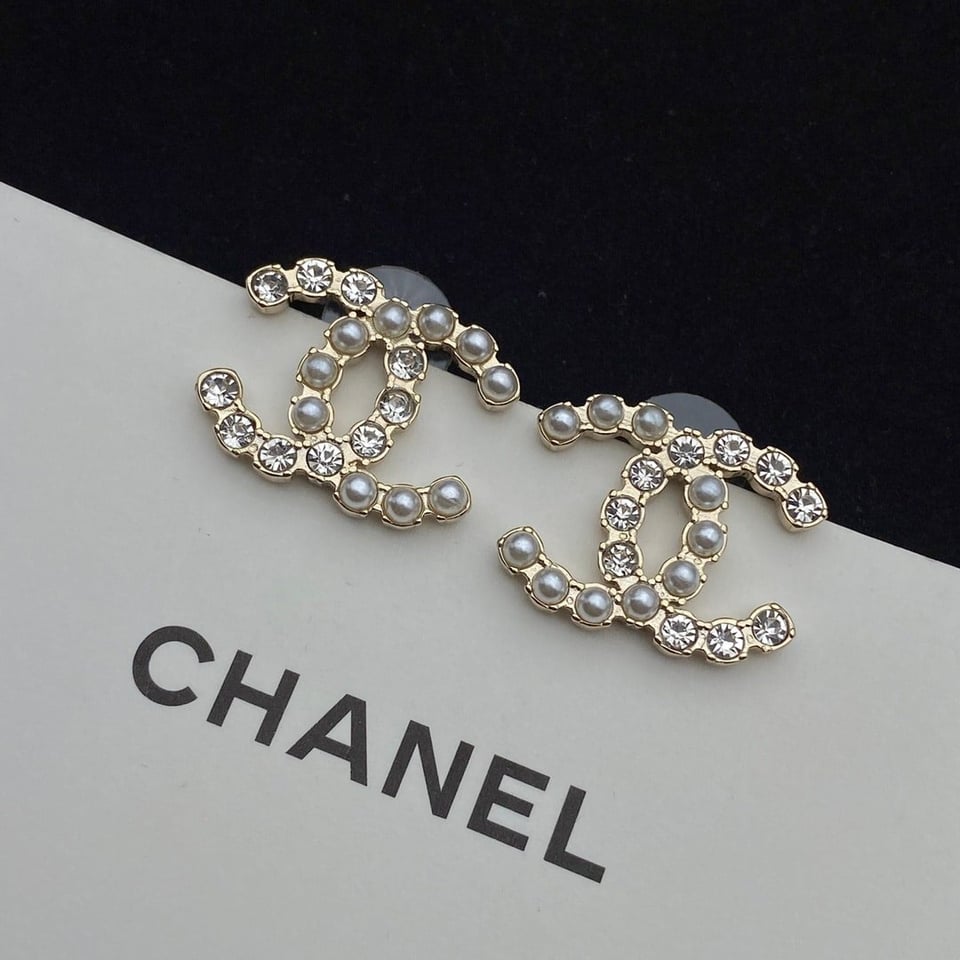 Chanel Cc Crystal Pearl Silver Earrings view 4
