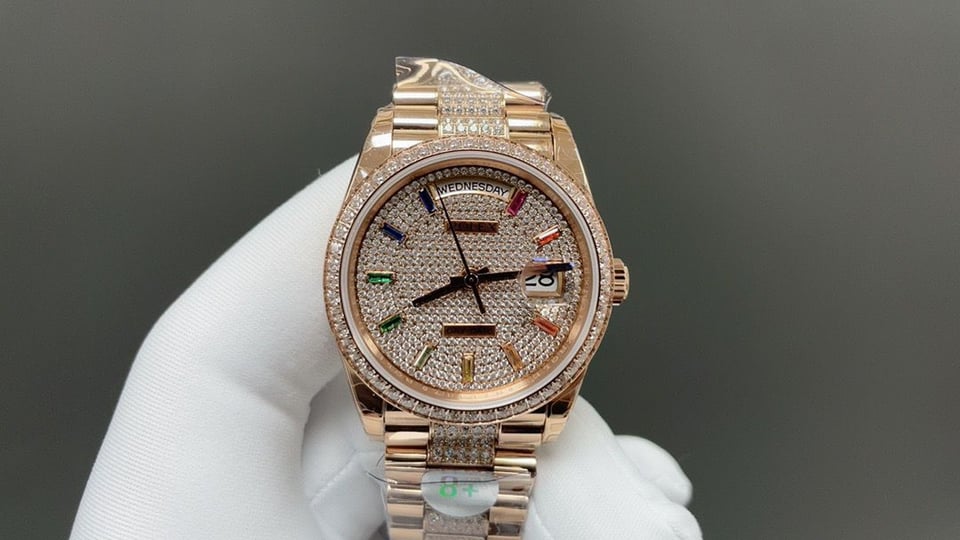 [Superclone] Rolex Day-Date 36mm Diamond-Paved Dial President 128345RBR view 4