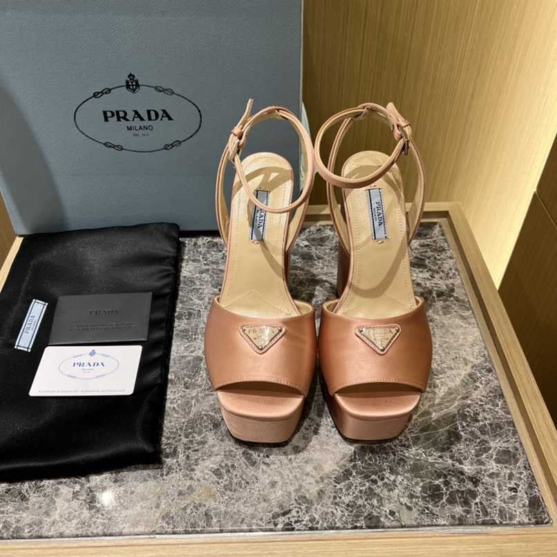 Prada High-Heeled Satin Beige Sandals view 3