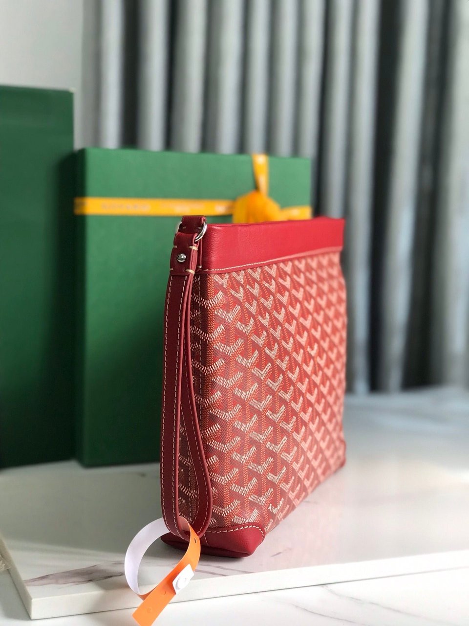 Goyard Conti Pouch 24cm Classic Red Lambskin And Goyardine Canvas view 10