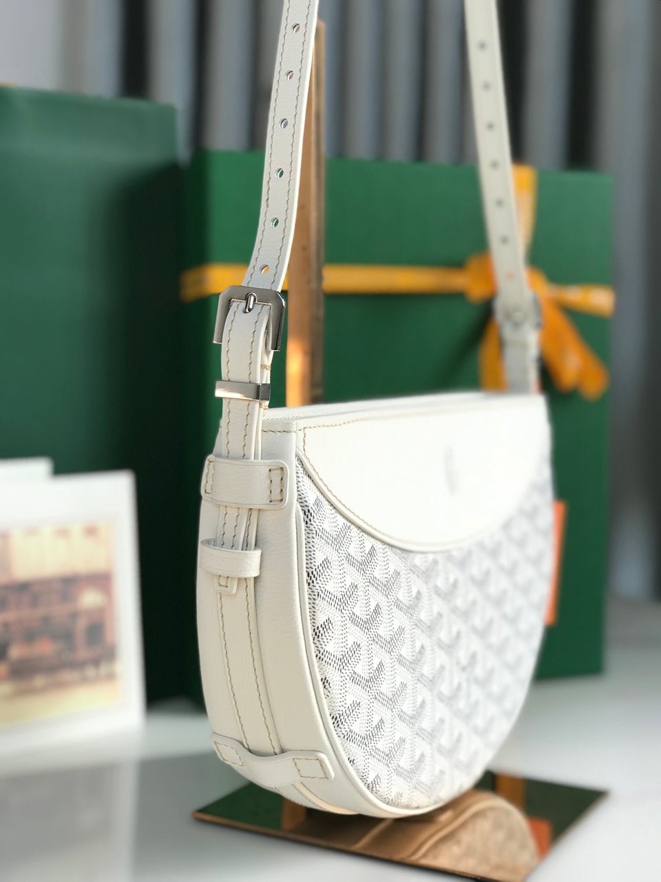 Goyard Hirondelle Bag 25 Cm White Lambskin And Goyardine Canvas view 4