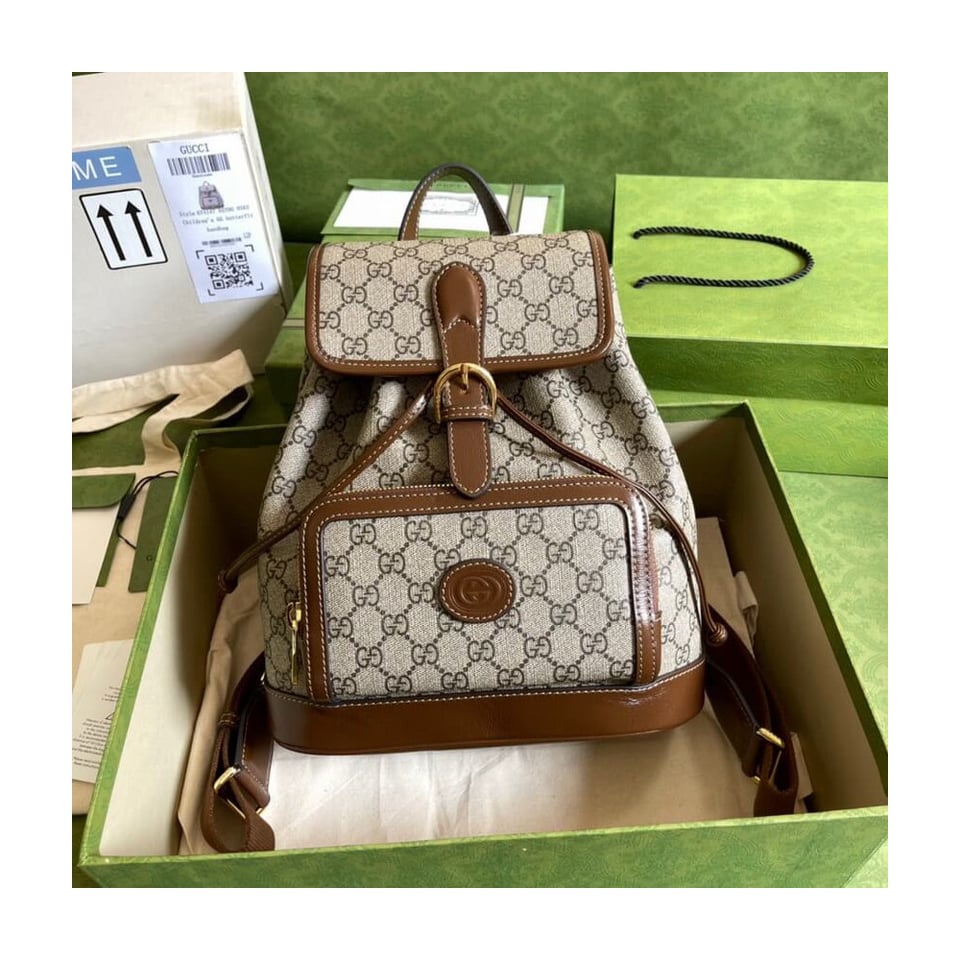 Gucci Backpack with Interlocking G in GG Supreme view 5