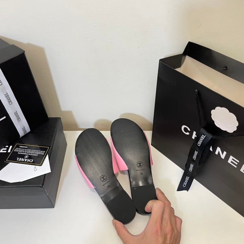 Chanel Camellia Slides Pink Black view 3
